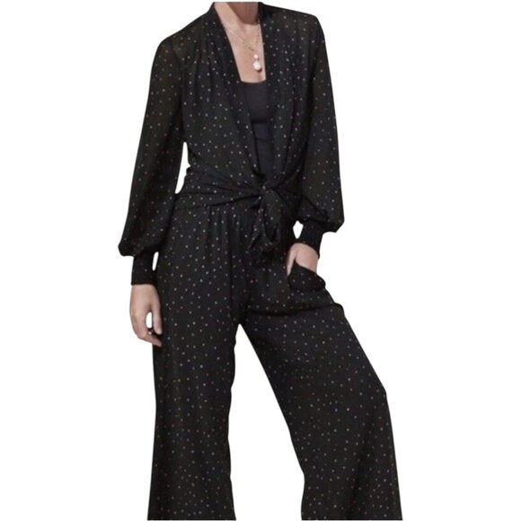 Cabi 2 Pc Wide Leg Crop Pants Set Impetuous Black Pink Micro Dot Retro Size S - Picture 1 of 14